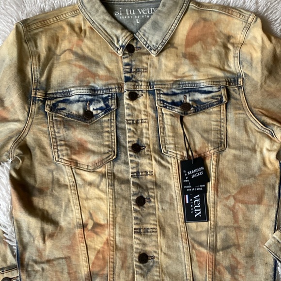 New men’s Sz L Si Tu Veux casual tie dyed casual party denim jean jacket - Picture 7 of 14